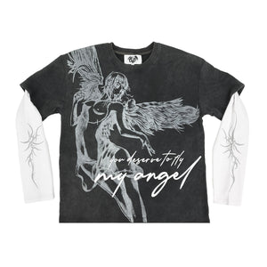 "ANGEL WASHED L/S THERMAL TEE" — WHITE