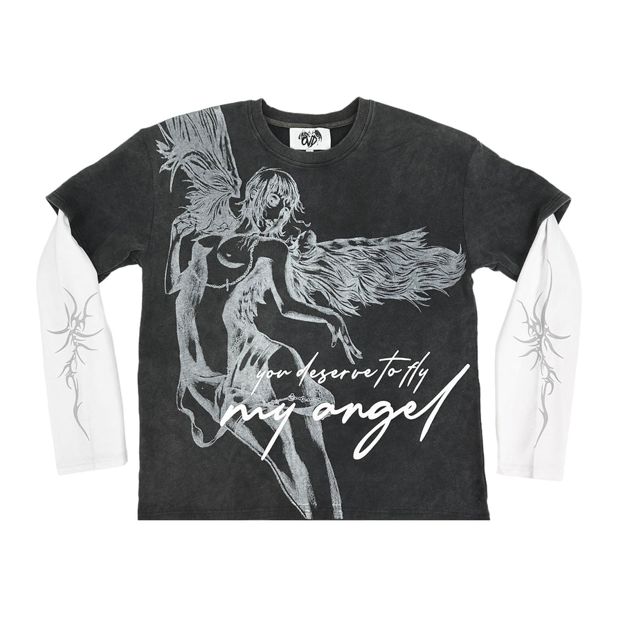 "ANGEL WASHED L/S THERMAL TEE" — WHITE