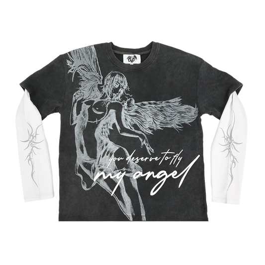 "ANGEL WASHED L/S THERMAL TEE" — WHITE