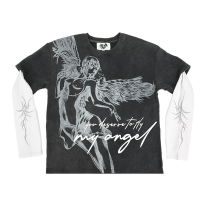 "ANGEL WASHED L/S THERMAL TEE" — WHITE