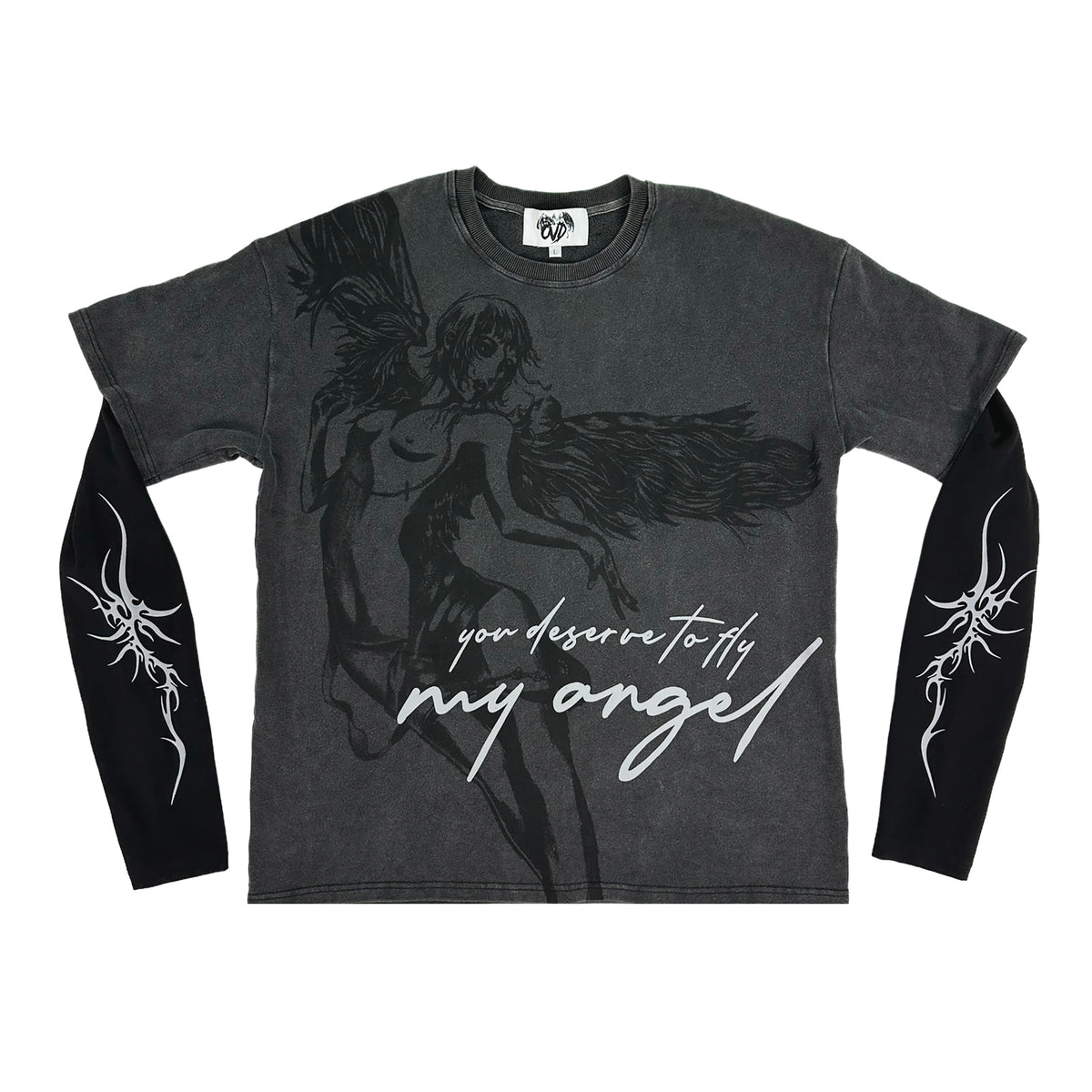 ANGEL WASHED L/S THERMAL TEE — BLACK tee by OVD - view 1