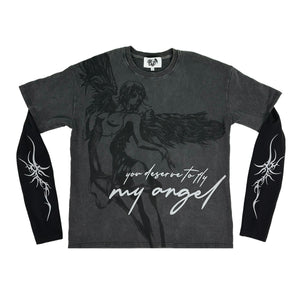 ANGEL WASHED L/S THERMAL TEE — BLACK tee by OVD - view 1