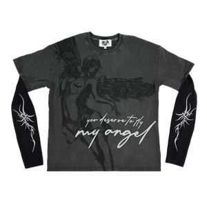 "ANGEL WASHED L/S THERMAL TEE" — BLACK