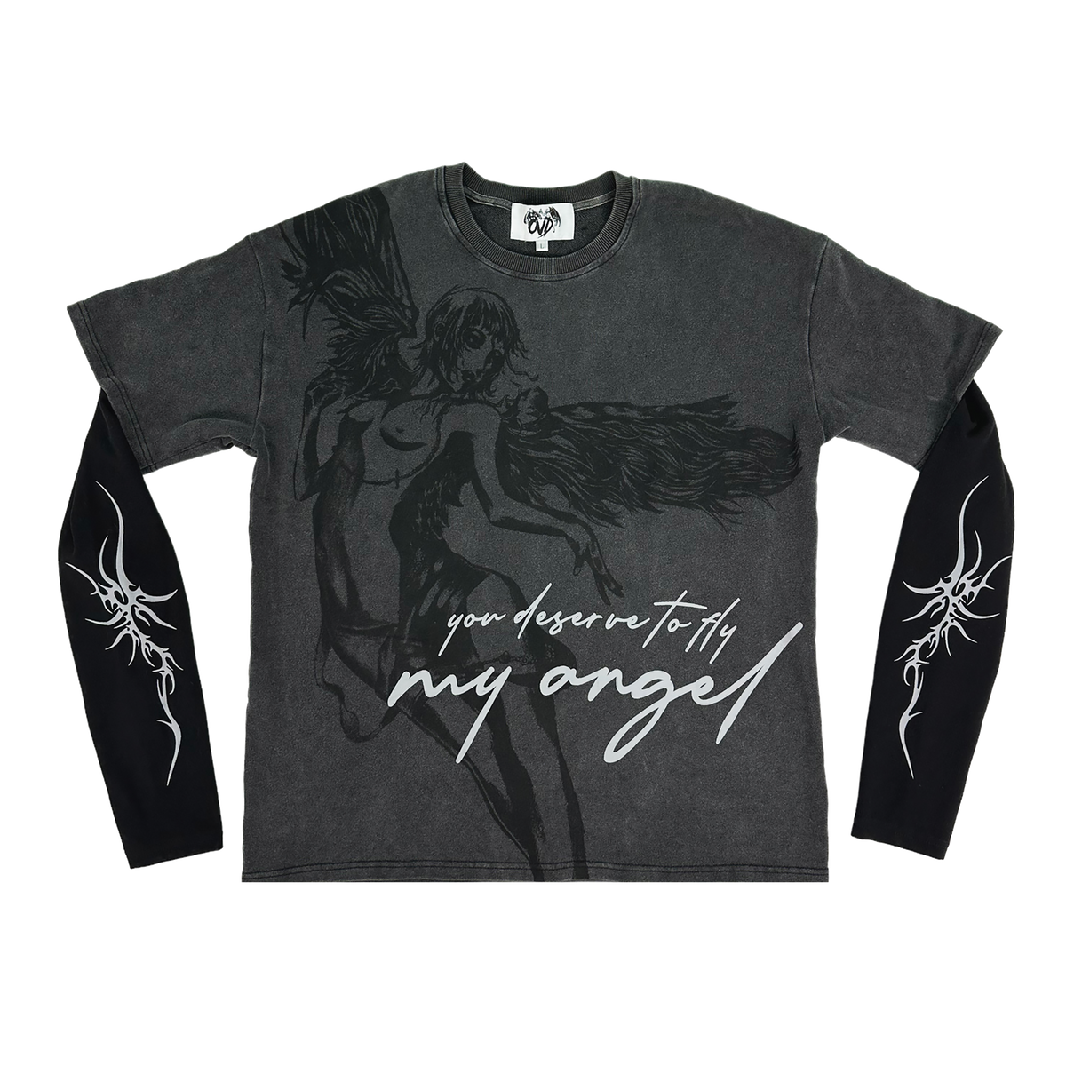 ANGEL WASHED L/S THERMAL TEE — BLACK tee by OVD - view 1