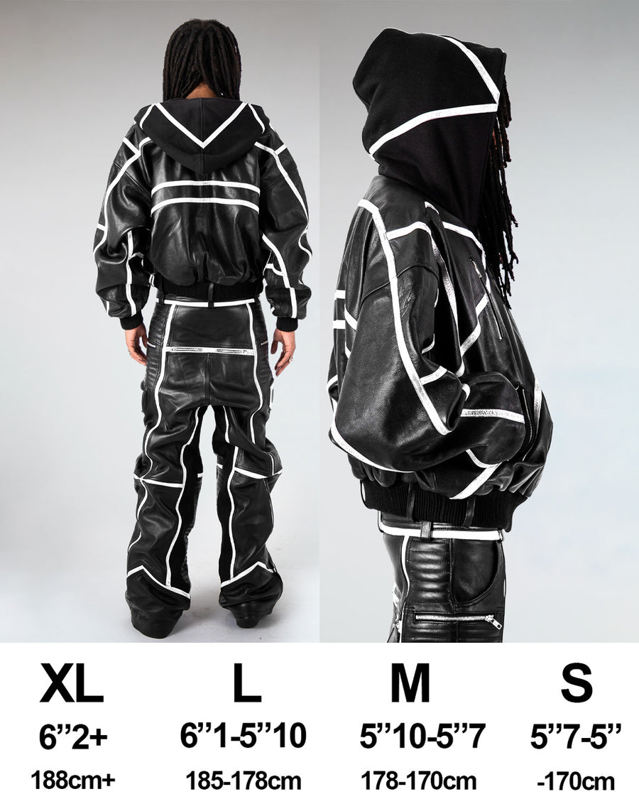 "PRYZM" LEATHER BOMBER - BLACK/WHITE