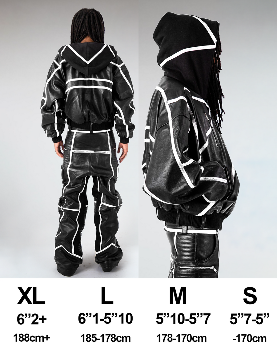 "PRYZM" LEATHER BOMBER - BLACK/WHITE