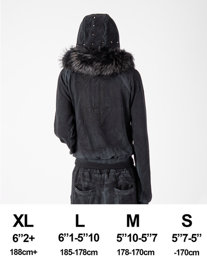 "OBSIDIA" FOX FUR WAXED ZIP UP