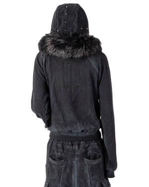 "OBSIDIA" FOX FUR WAXED ZIP UP