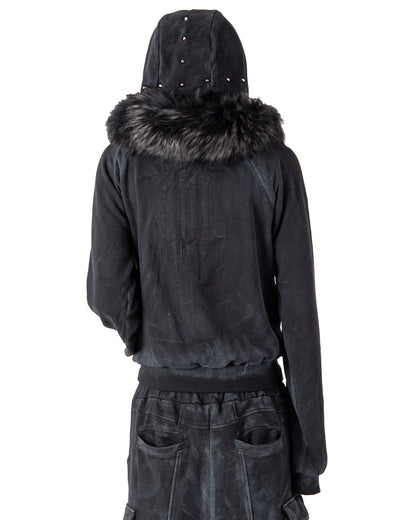 "OBSIDIA" FOX FUR WAXED ZIP UP