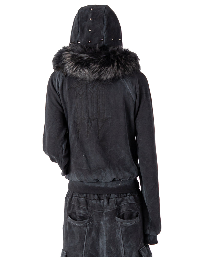 "OBSIDIA" FOX FUR WAXED ZIP UP