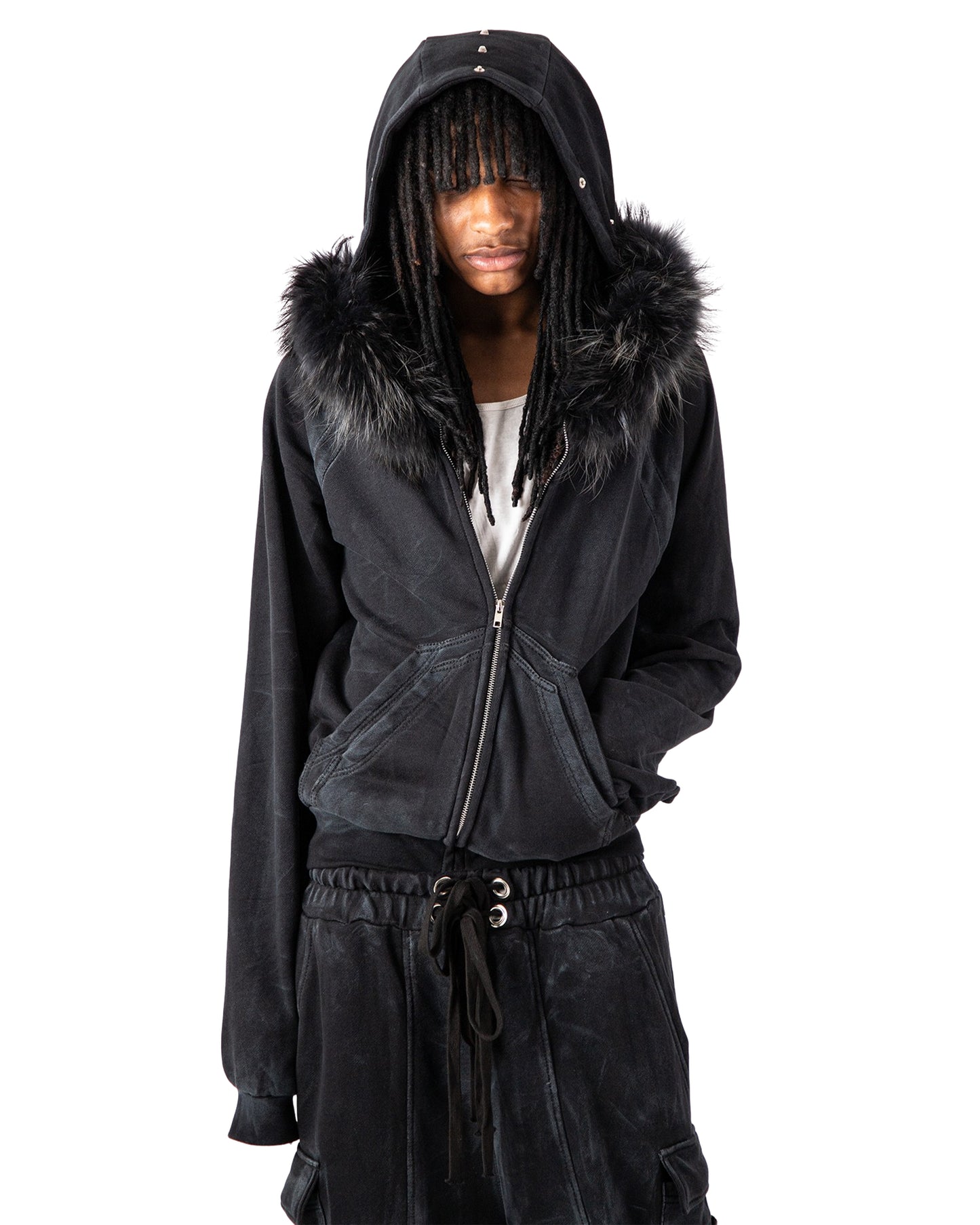 "OBSIDIA" FOX FUR WAXED ZIP UP