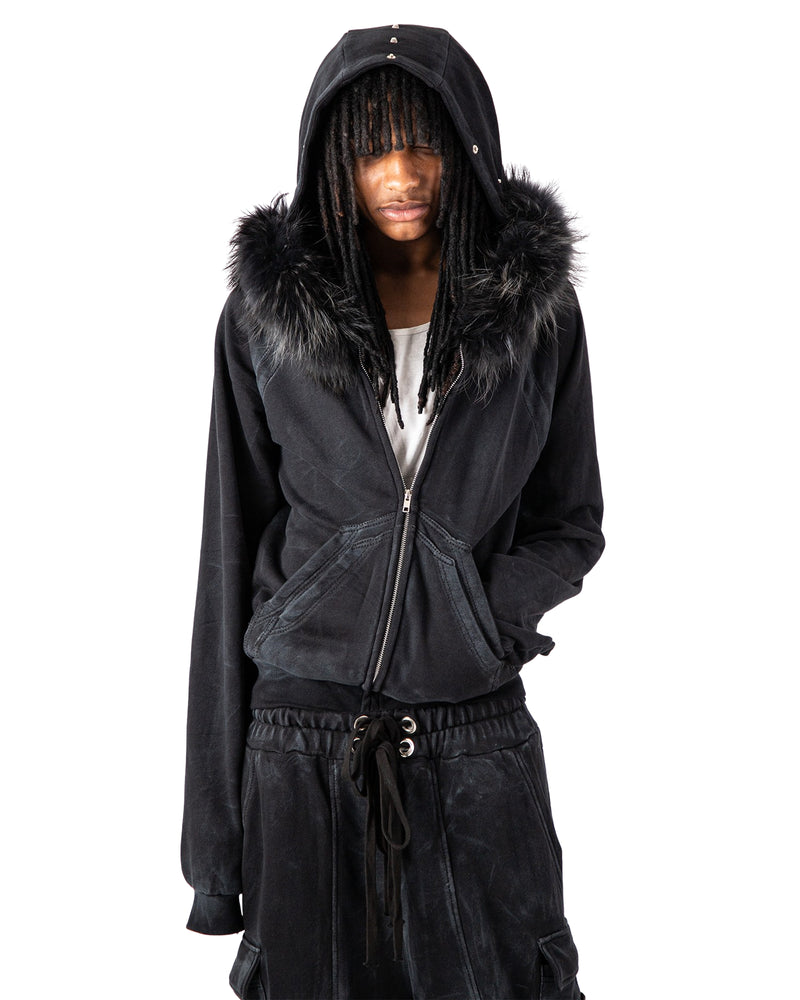 "OBSIDIA" FOX FUR WAXED ZIP UP