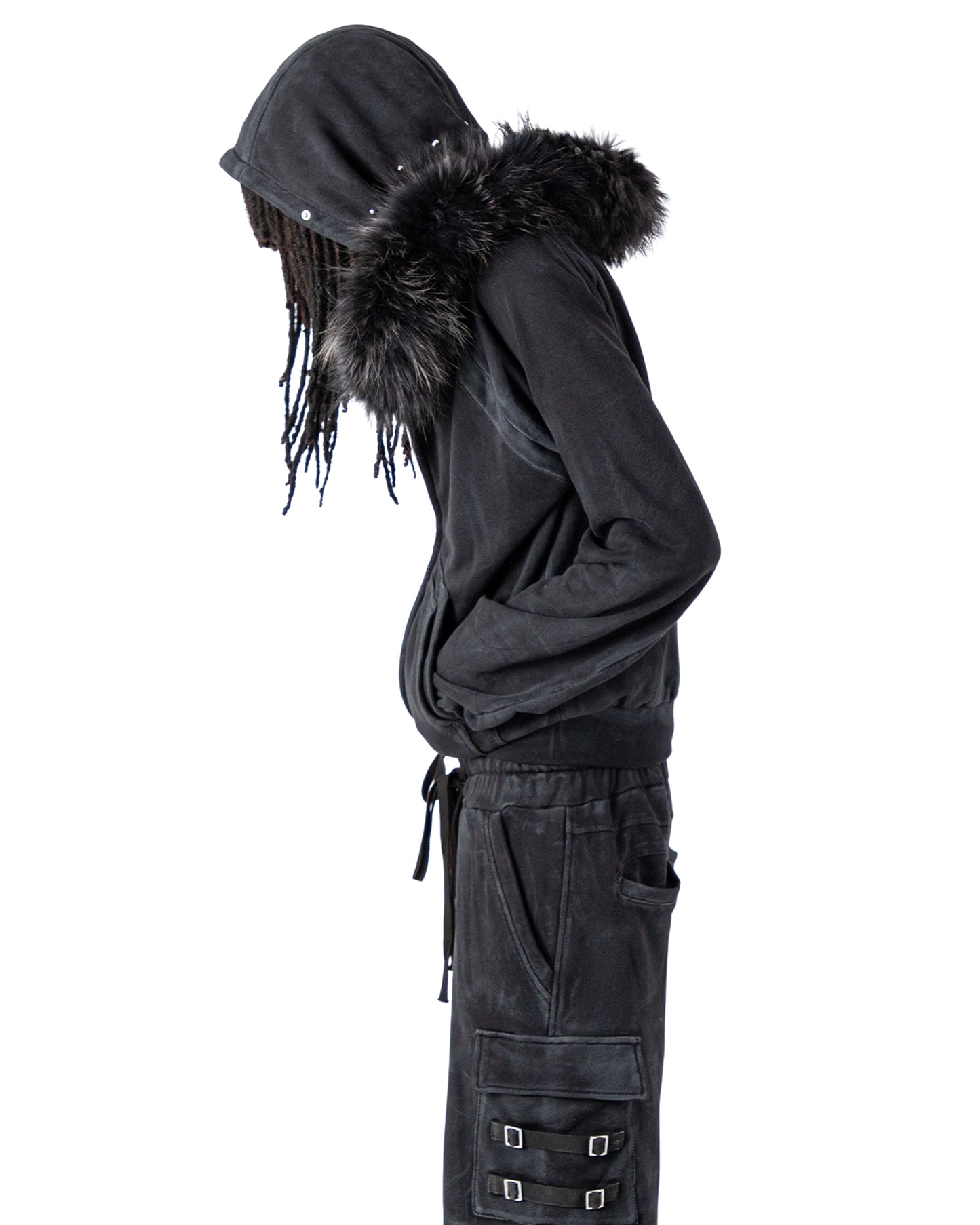 "OBSIDIA" FOX FUR WAXED ZIP UP