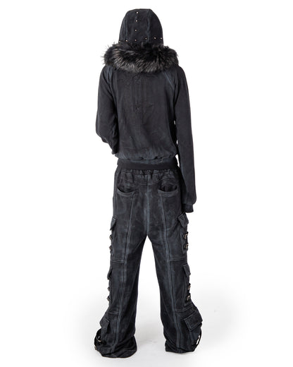 "OBSIDIA" WAXED CARGO SWEATPANTS