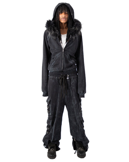 "OBSIDIA" WAXED CARGO SWEATPANTS