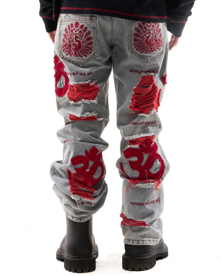 "OM" DENIM - BLOOD RED