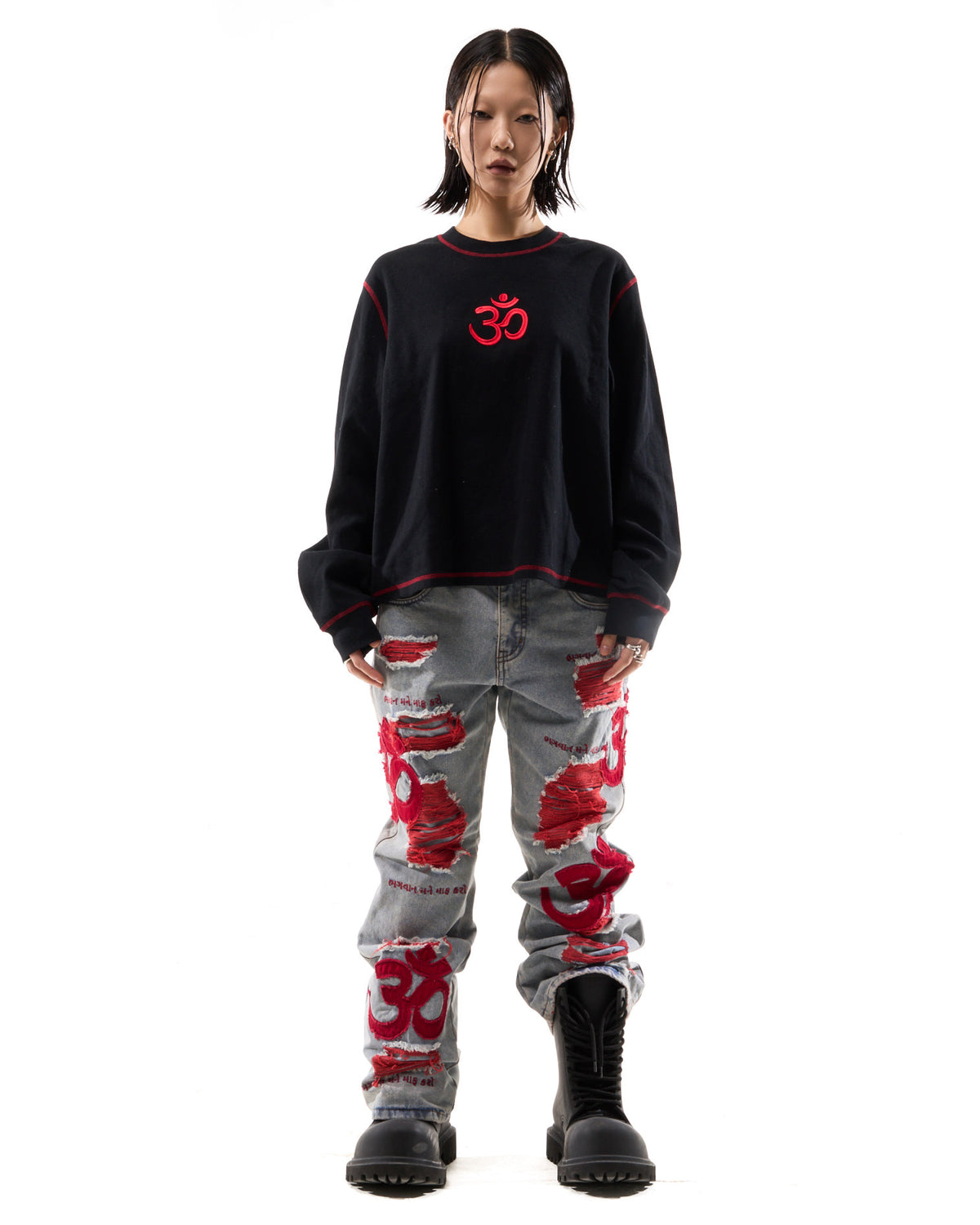 "OM" CONTRAST L/S - BLACK/RED