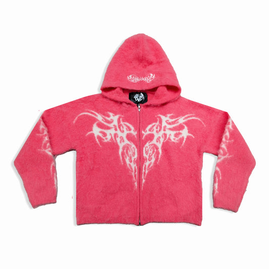 "DEATH & TEARS" MOHAIR ZIP - HOT PINK