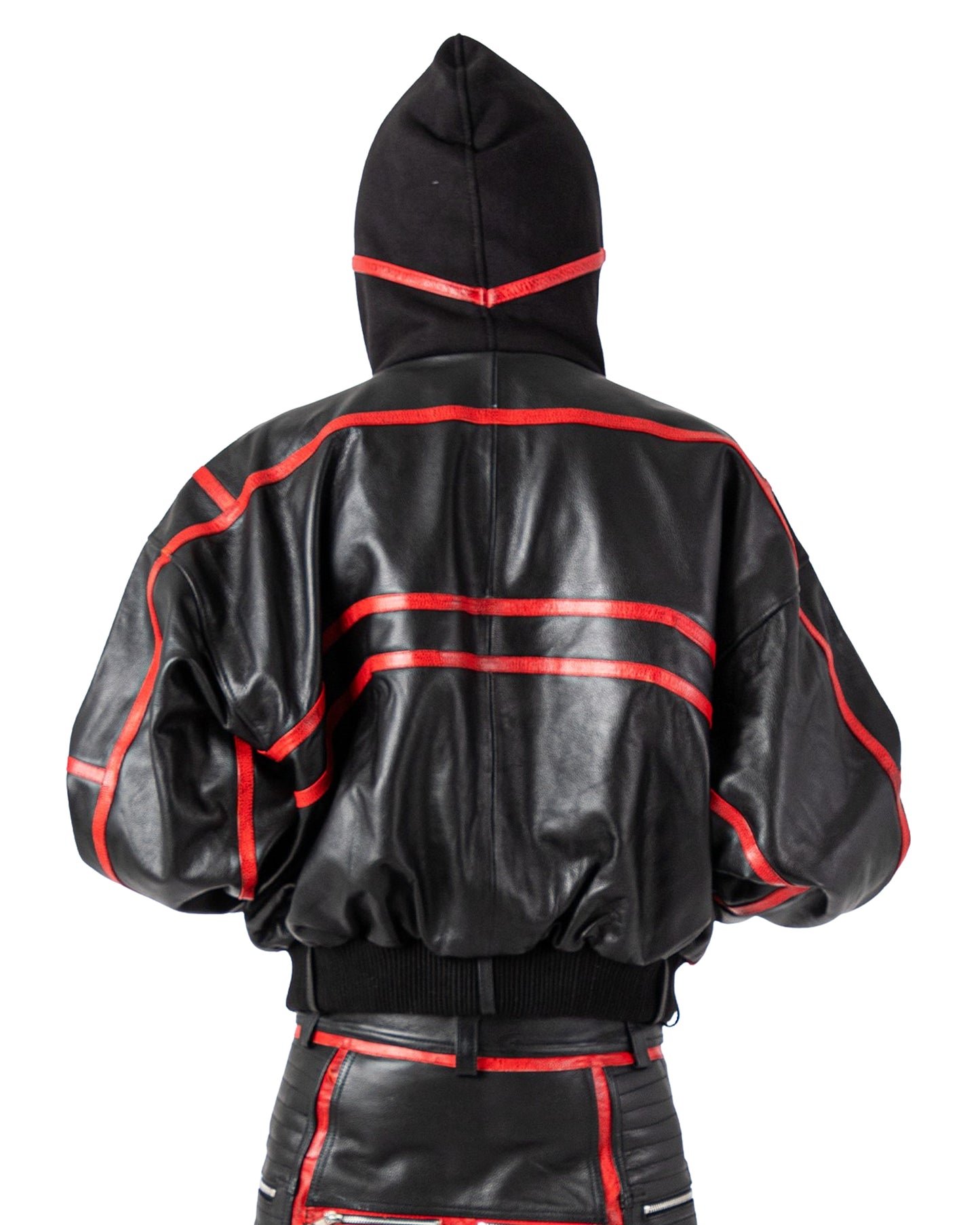 "PRYZM" LEATHER BOMBER - BLACK/RED