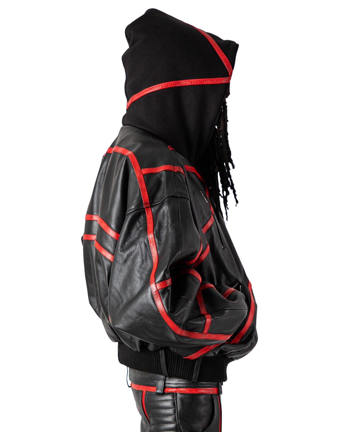 "PRYZM" LEATHER BOMBER - BLACK/RED