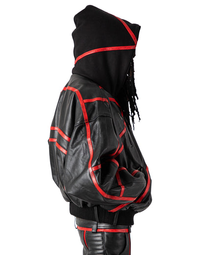 "PRYZM" LEATHER BOMBER - BLACK/RED