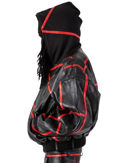 "PRYZM" LEATHER BOMBER - BLACK/RED