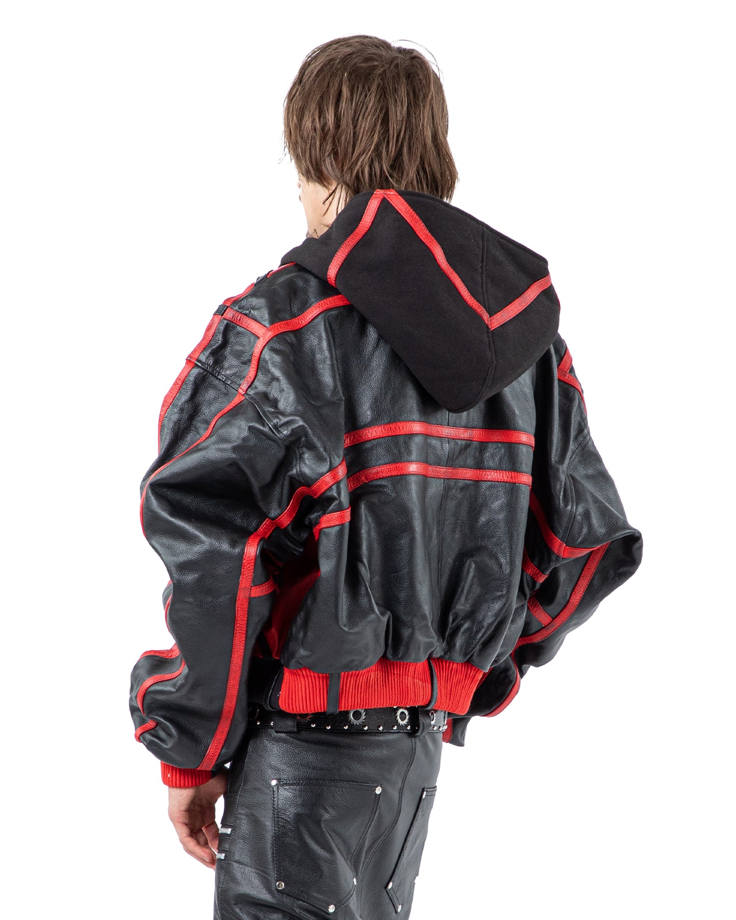 "PRYZM" 2-TONE LEATHER BOMBER - RED/BLACK