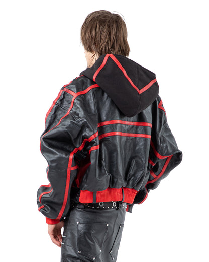 "PRYZM" 2-TONE LEATHER BOMBER - RED/BLACK