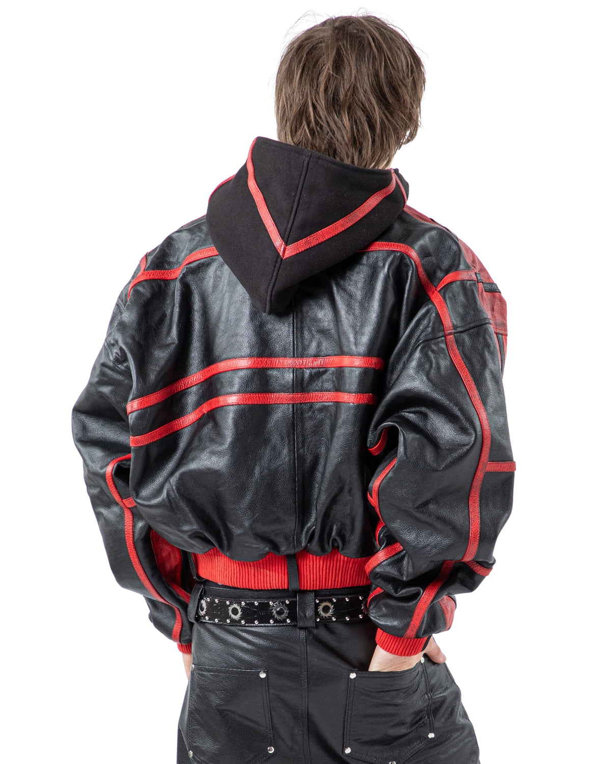 "PRYZM" 2-TONE LEATHER BOMBER - RED/BLACK
