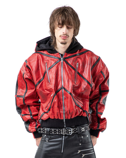"PRYZM" 2-TONE LEATHER BOMBER - RED/BLACK
