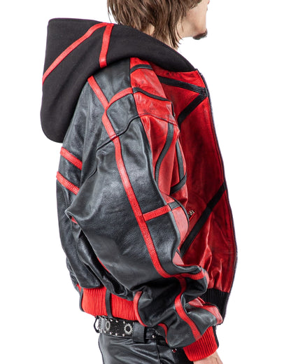 "PRYZM" 2-TONE LEATHER BOMBER - RED/BLACK