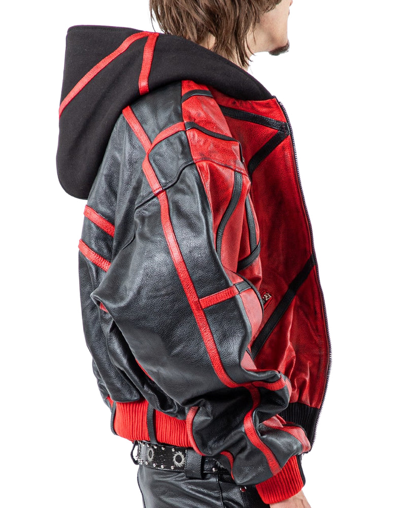 "PRYZM" 2-TONE LEATHER BOMBER - RED/BLACK