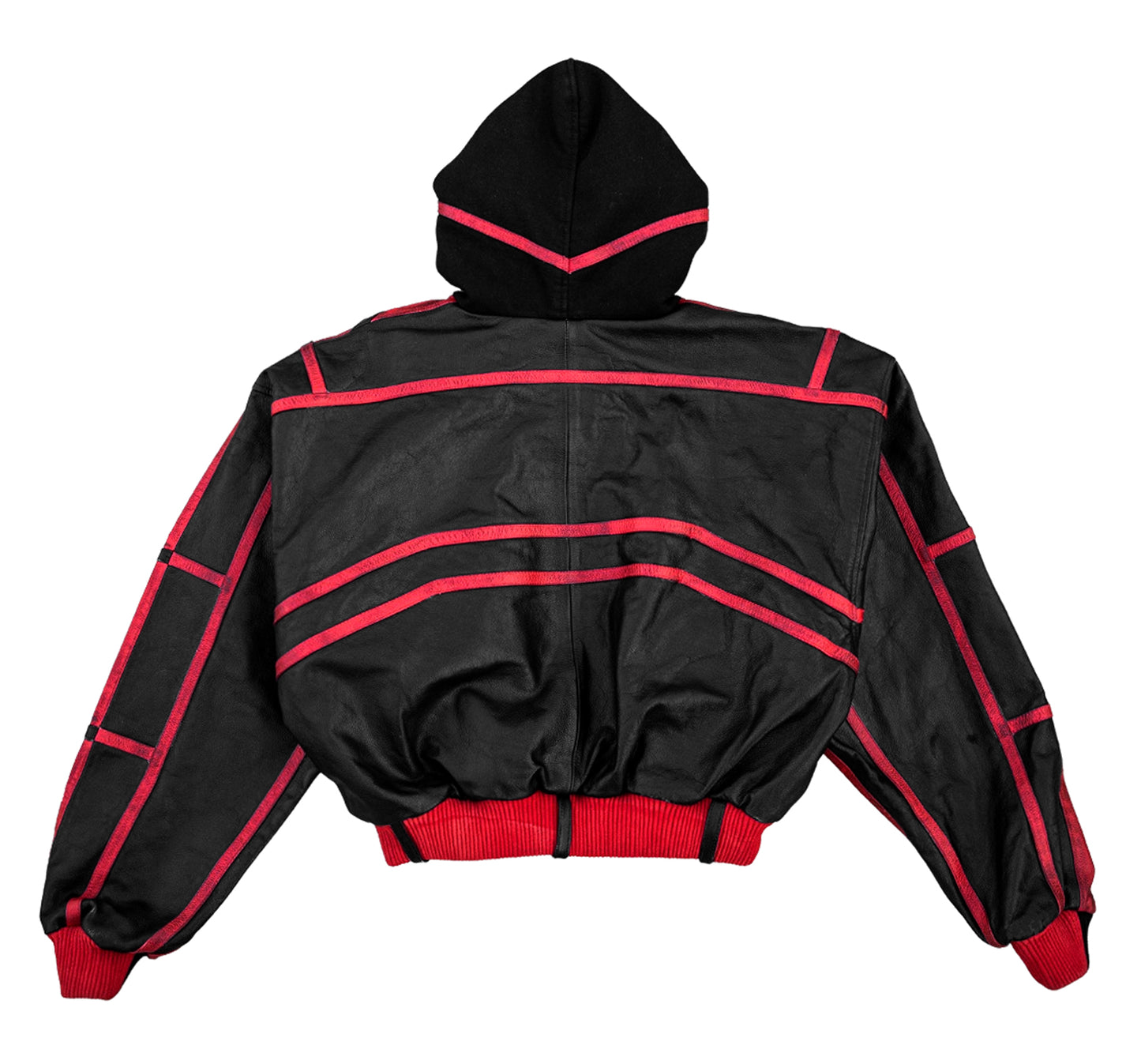 "PRYZM" 2-TONE LEATHER BOMBER - RED/BLACK