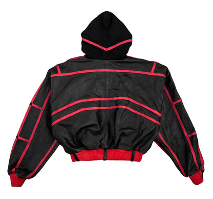 "PRYZM" 2-TONE LEATHER BOMBER - RED/BLACK