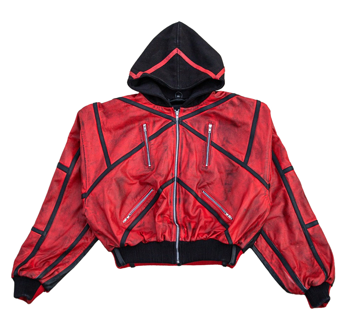 "PRYZM" 2-TONE LEATHER BOMBER - RED/BLACK