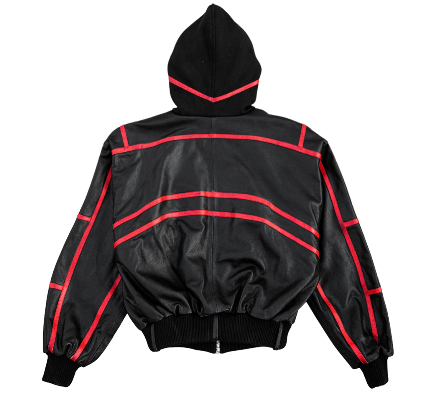 "PRYZM" LEATHER BOMBER - BLACK/RED
