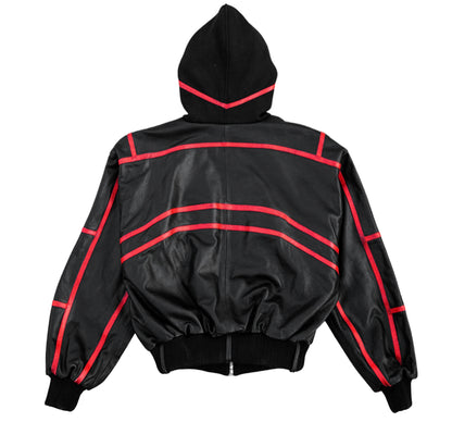 "PRYZM" LEATHER BOMBER - BLACK/RED