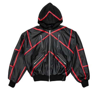 "PRYZM" LEATHER BOMBER - BLACK/RED