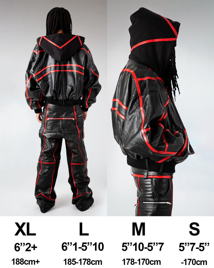 "PRYZM" LEATHER BOMBER - BLACK/RED