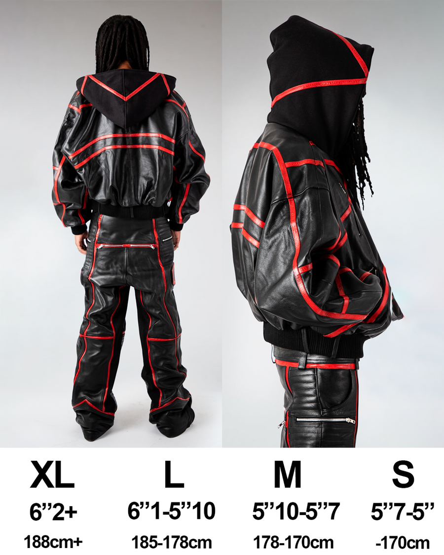 "PRYZM" LEATHER BOMBER - BLACK/RED