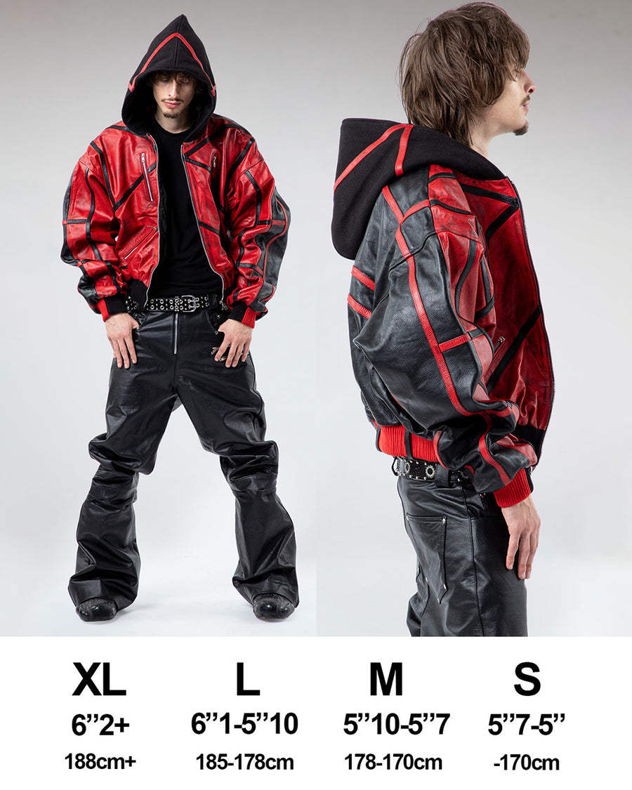 "PRYZM" 2-TONE LEATHER BOMBER - RED/BLACK