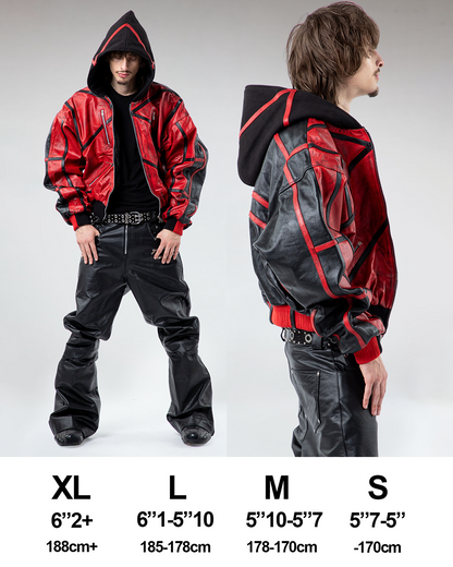 "PRYZM" 2-TONE LEATHER BOMBER - RED/BLACK