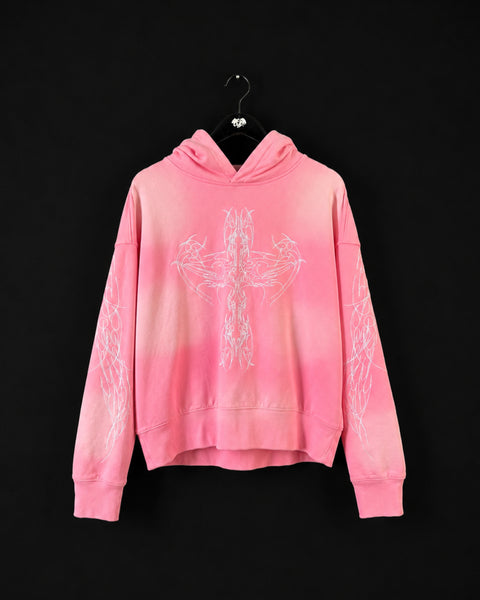 "WINGS OR DEATH" SUN DYED HOODIE - PINK