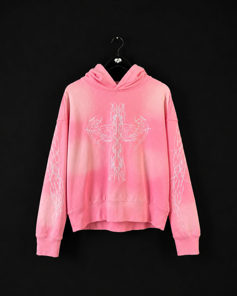 "WINGS OR DEATH" SUN DYED HOODIE - PINK