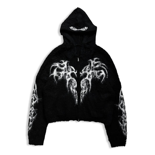 "DEATH & TEARS" MOHAIR ZIP - BLACK