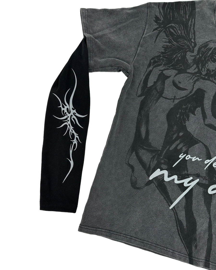 "ANGEL WASHED L/S THERMAL TEE" — BLACK