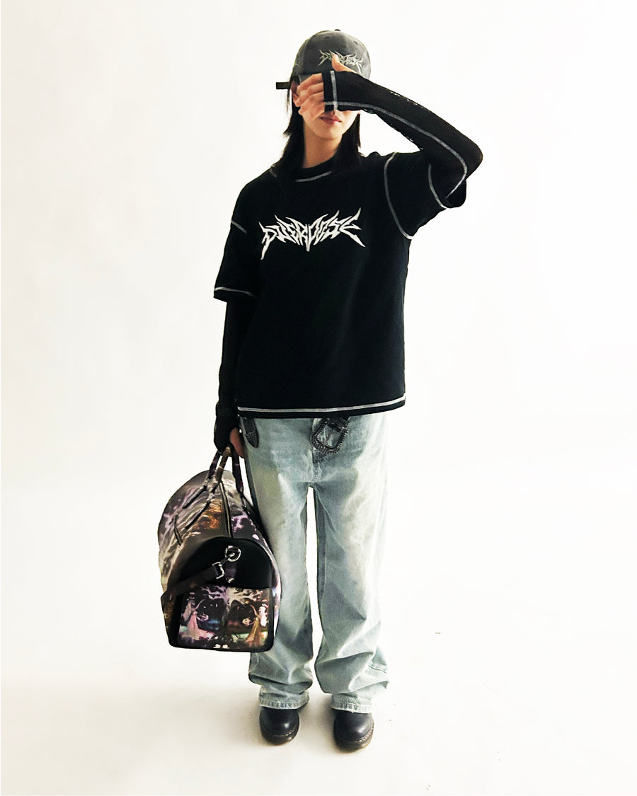 "HVY MTL MESH L/S TEE" - BLACK