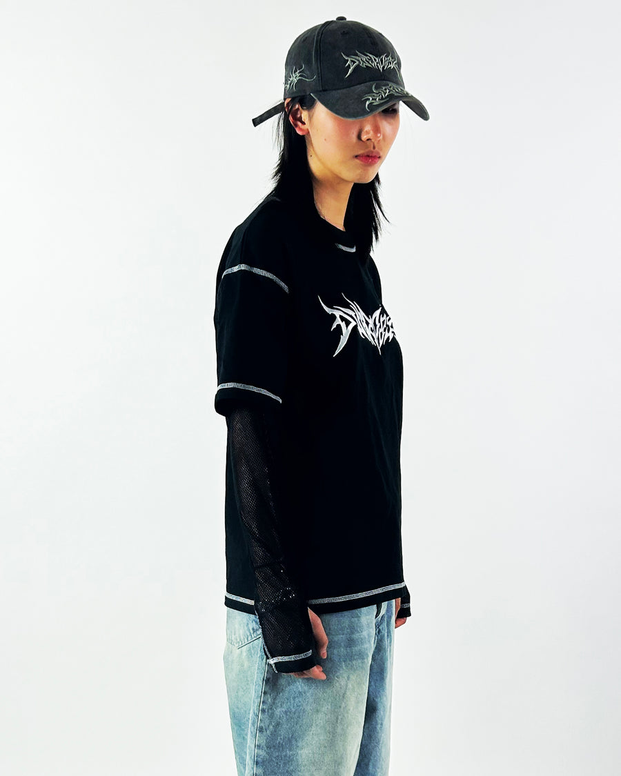 "HVY MTL MESH L/S TEE" - BLACK
