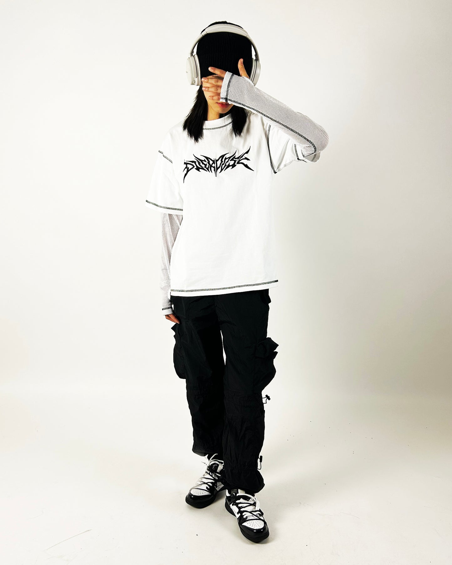 "HVY MTL MESH L/S TEE" - WHITE