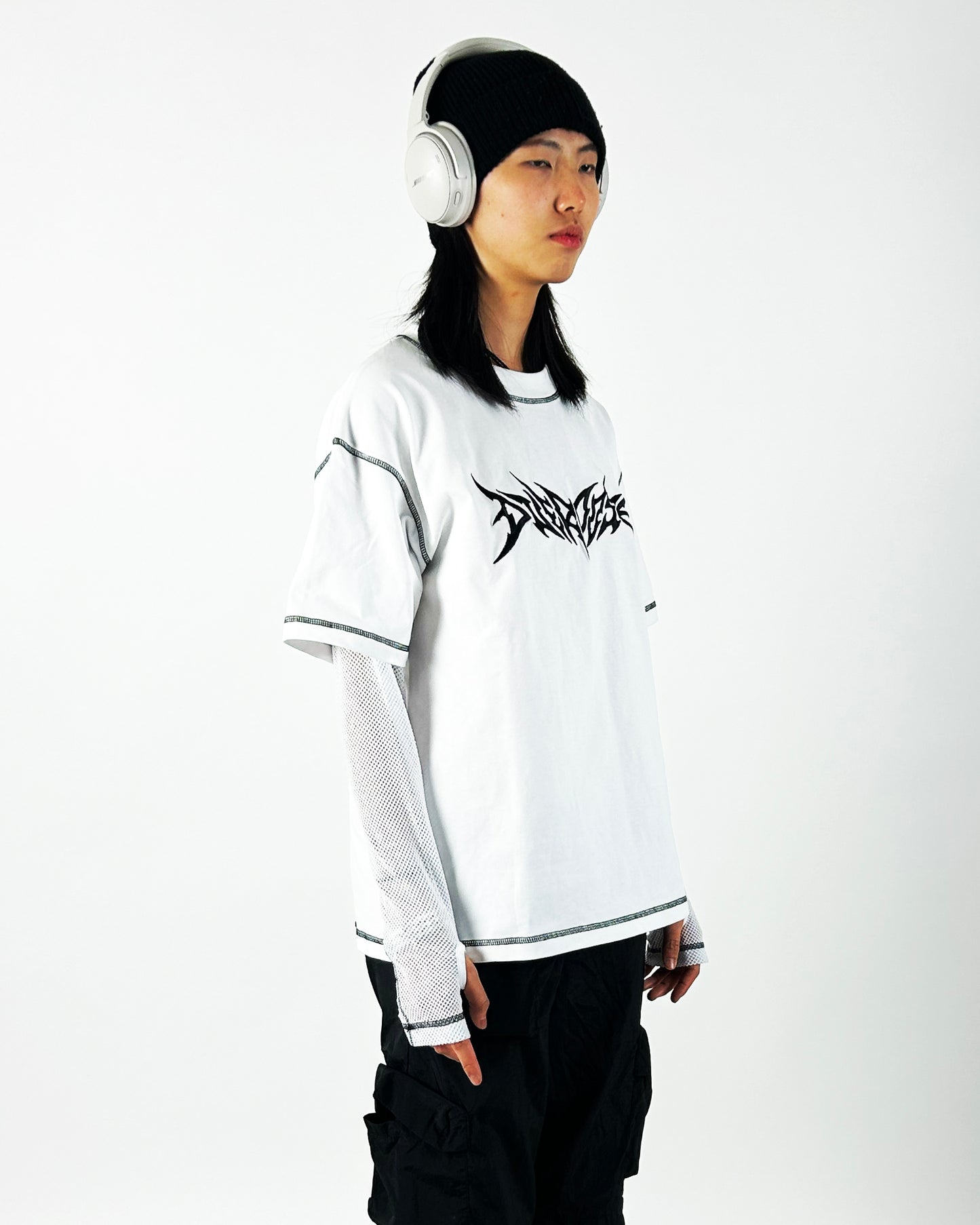 "HVY MTL MESH L/S TEE" - WHITE